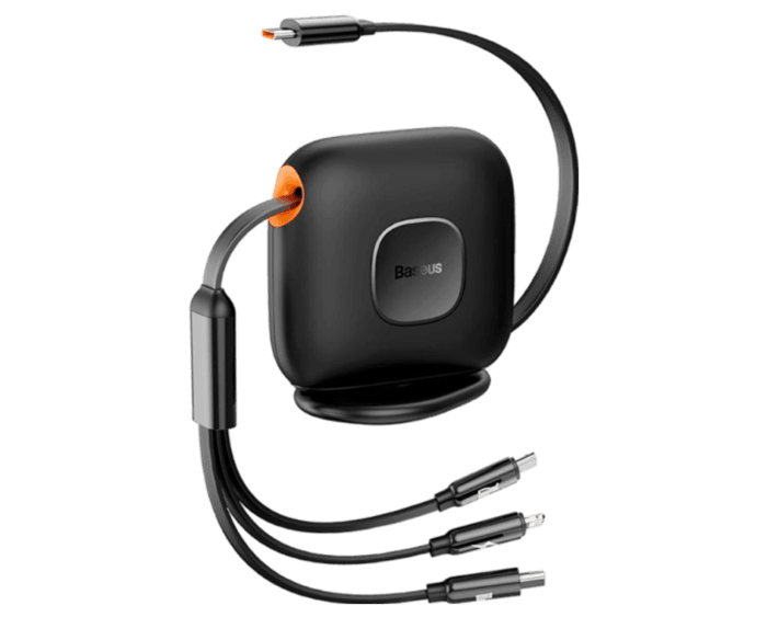 Baseus Traction Series Retractable 3-in-1 Fast Charging Cable Desktop Organizer Type-C to M+L+C 100W 1.7m Black - Image 1