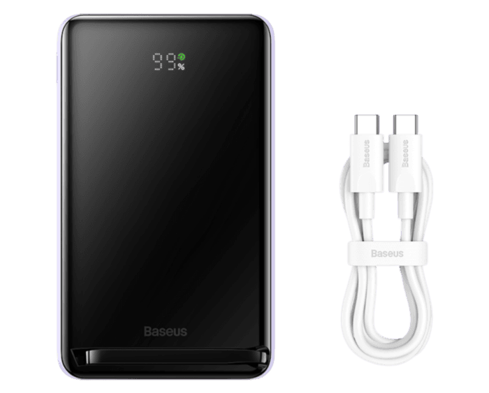 ACCBAS0060 Baseus 10000mAh 20W Wireless Magnetic Bracket Fast Charge Power Bank Purple Cable Type-C to Type-C 60W - Image 1