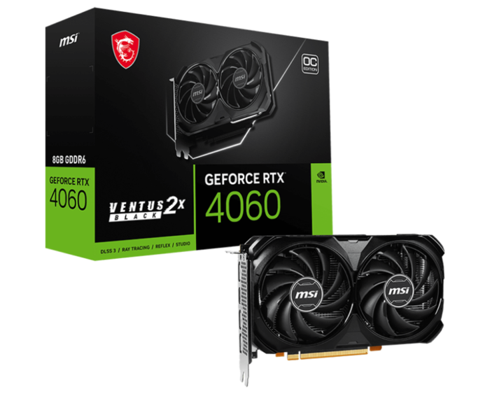 0001 MSI GeForce RTX 4060 Ventus OC 2X 8GB GDDR6X Black GPU - Image 1