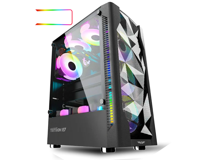 CASARM0014-BLACK-ATX-3 Armaggeddon Tritron 3 Dual Chamber Tempered Glass Side Panel Gaming PC Chassis Case | Free 3 ARGB Fan - Image 1