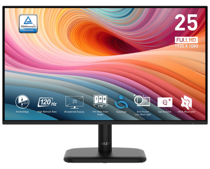 MONMSI0037-1 MSI PRO MP251L E2 24.5" Inch 120Hz 1ms FHD Ultra Slim Frameless Monitor - Image 1